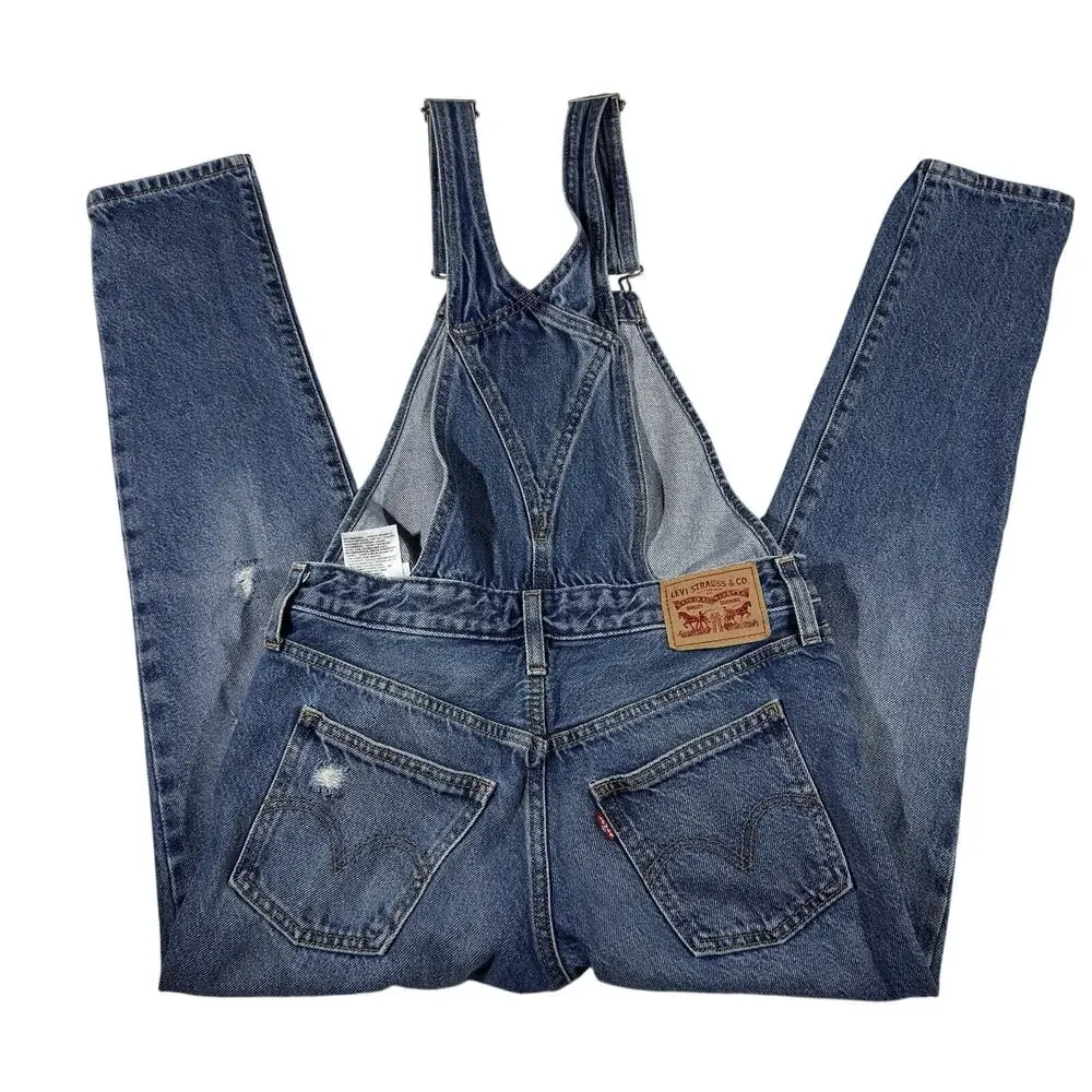 Levi's Women's Blue Denim Bib Overalls Carpenter Pocket Size XS Washed